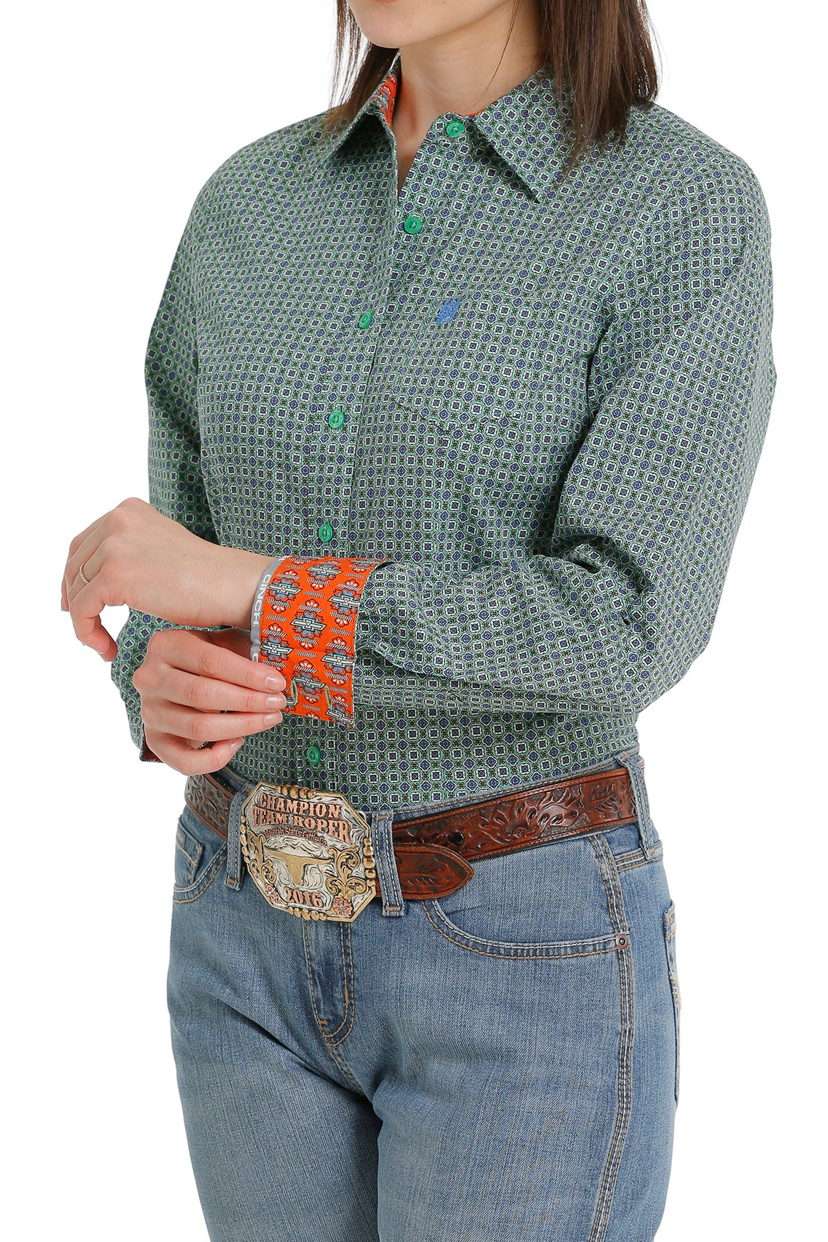 CINCH Women's Green Button-Down Western Shirt