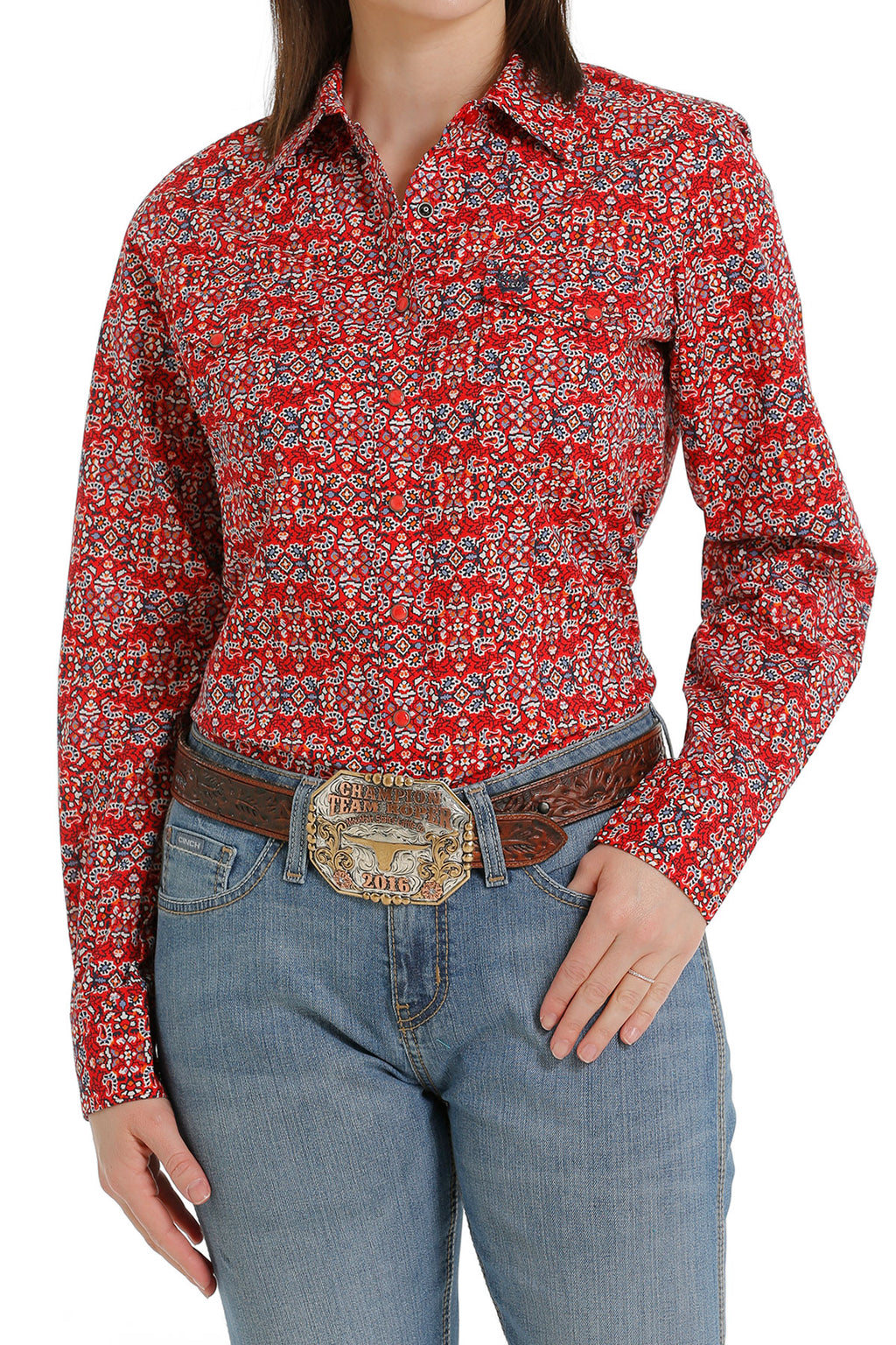 CINCH Women's Red and Blue Snap Front Western Shirt