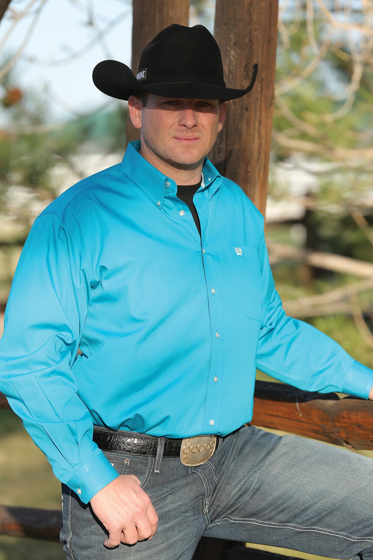 CINCH Men's Solid Turquoise Button-Down Western Shirt