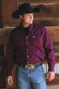 CINCH Men's Solid Burgundy Button-Down Western Shirt