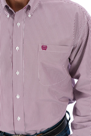 CINCH Men's Burgundy Stripe Button-Down Western Shirt