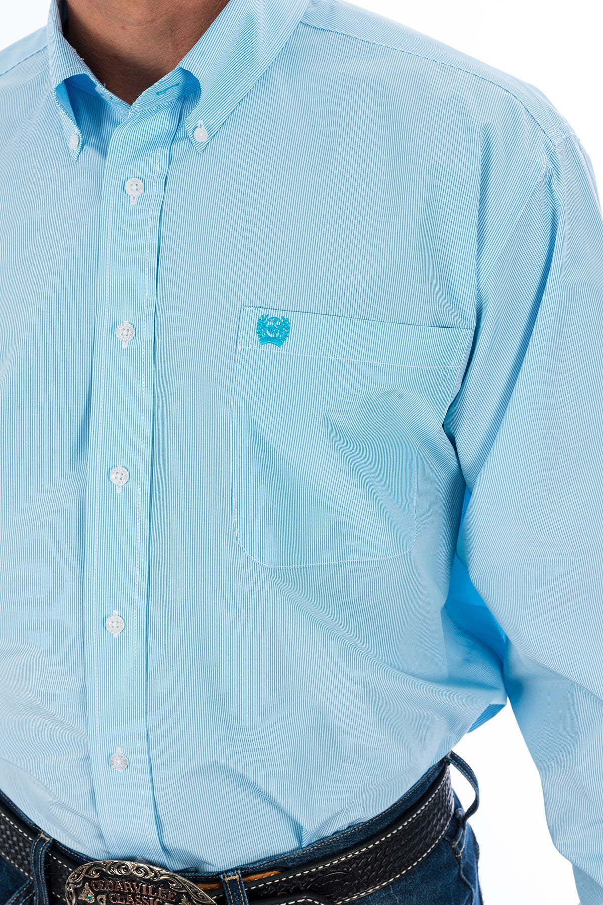 CINCH Men's Light Blue Mirco Stripe Button Down Western Shirt