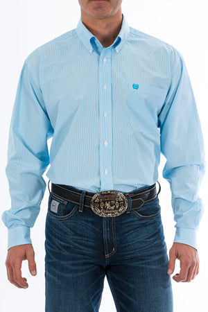 CINCH Men's Light Blue Mirco Stripe Button Down Western Shirt