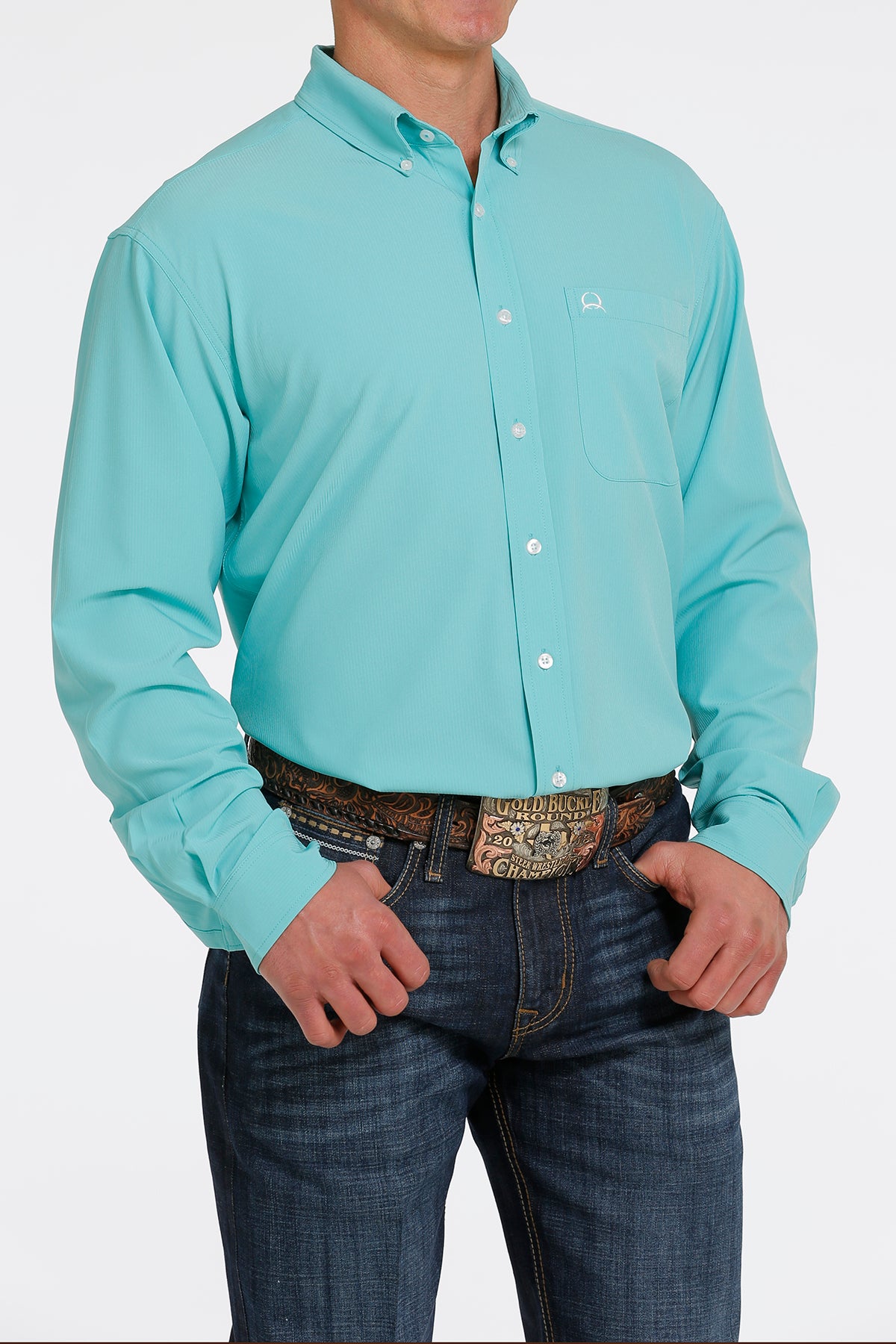 CINCH Men's ARENAFLEX Solid Turquoise Button-Down Western Shirt