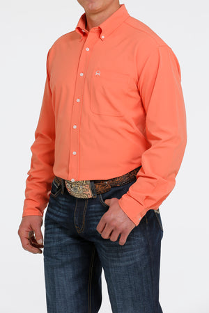 CINCH Men's ARENAFLEX Solid Coral Button-Down Western Shirt