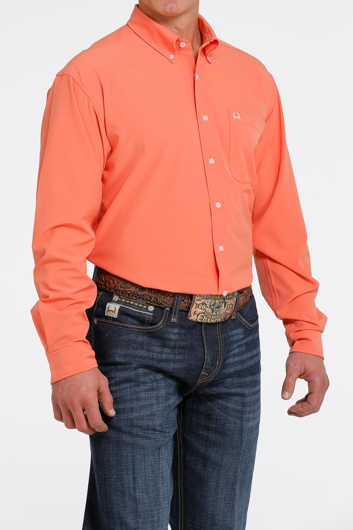 CINCH Men's ARENAFLEX Solid Coral Button-Down Western Shirt