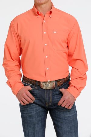 CINCH Men's ARENAFLEX Solid Coral Button-Down Western Shirt