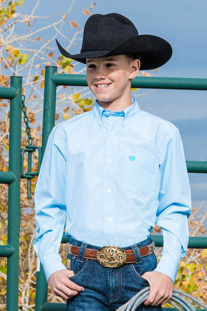 CINCH Boy's Long Sleeve Light Blue Stripe Button-Down Western Shirt