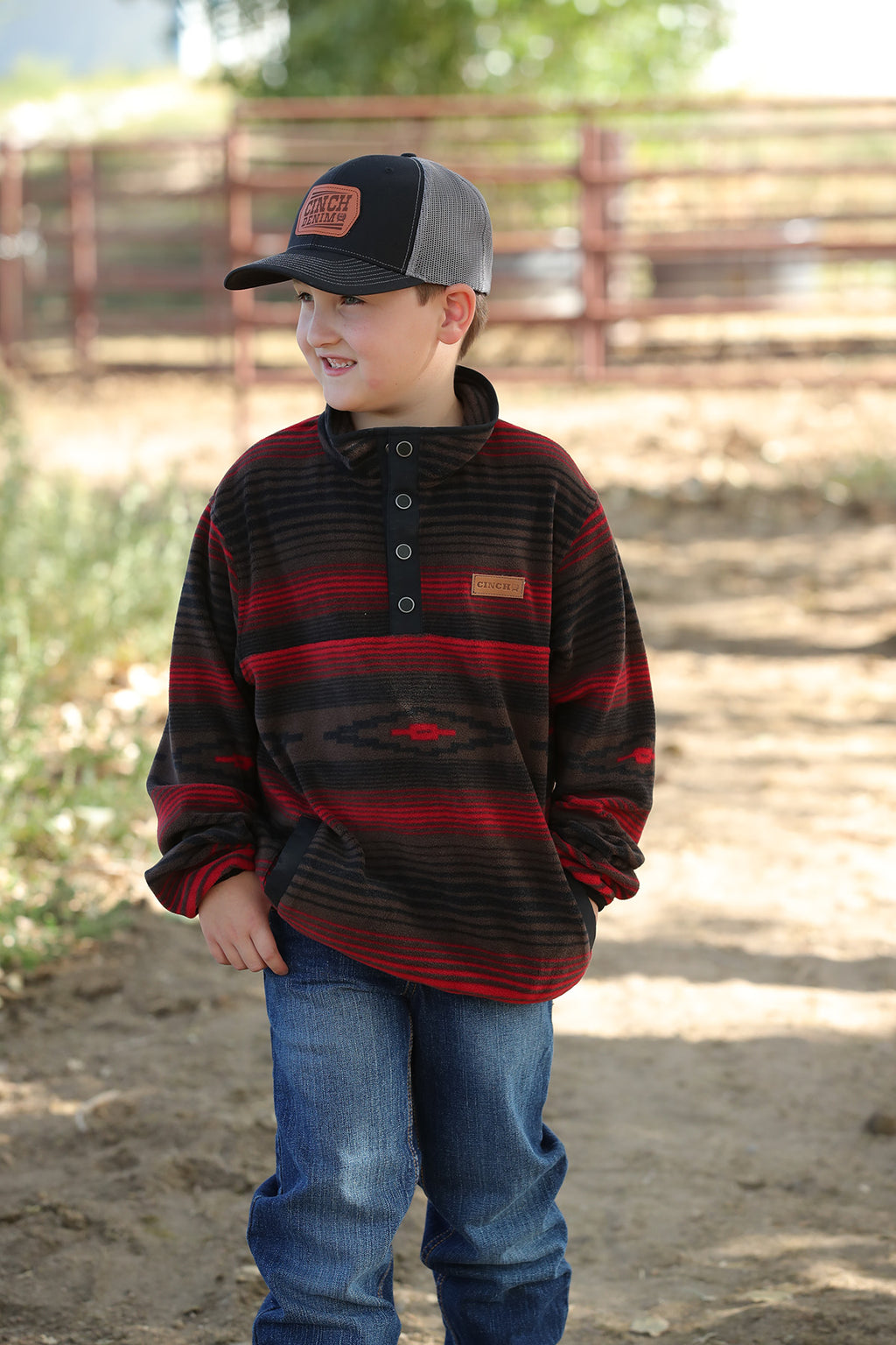 CINCH Boy's MATCH DAD Brown Aztec Print Pullover Fleece