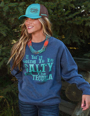 COWGIRL TUFF Salty Tequila Print Unisex Crew Neck (Navy)