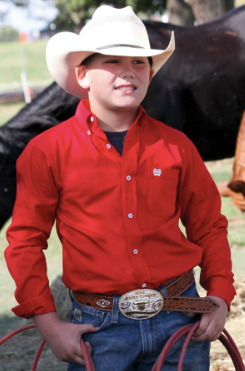 CINCH Boy's Solid Red Button-Down Western Shirt