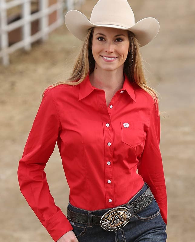 CINCH Women's Solid Red Button-Down Western Shirt